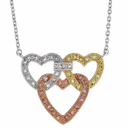Sterling Silber Tri Color CZ Triple Intertwining Heart Kette