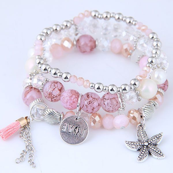 Pearl Crystal Hand-String Pearl Starfish Tassel Armband