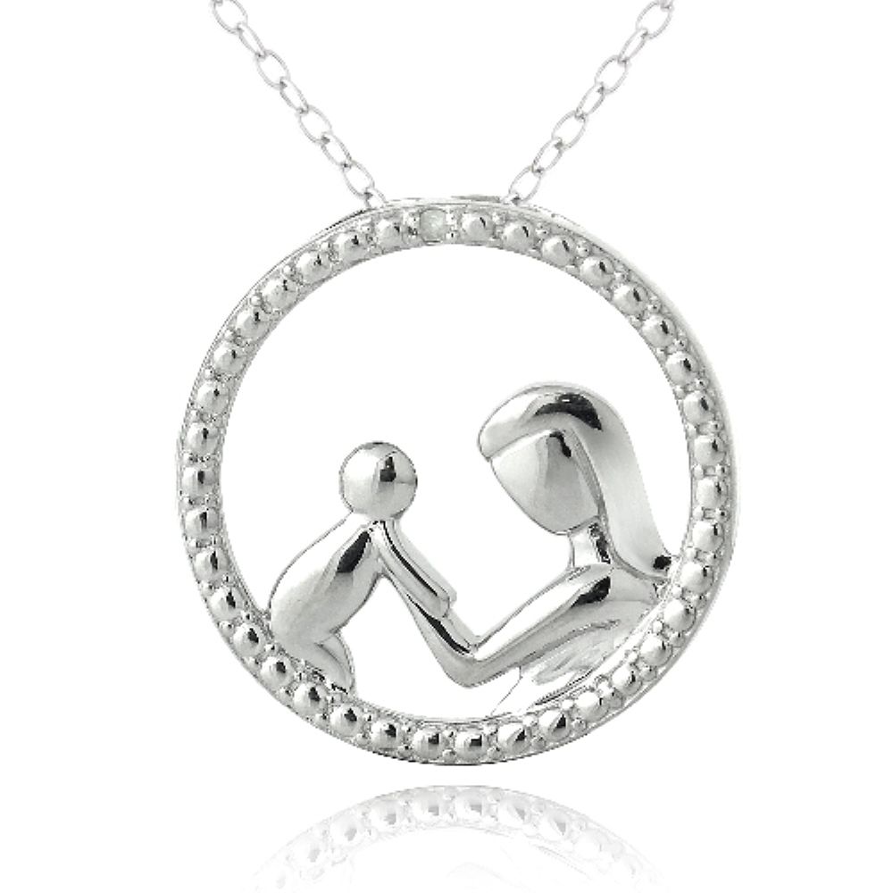 Sterling Silber Diamant Akzent Mutter & Baby Halskette