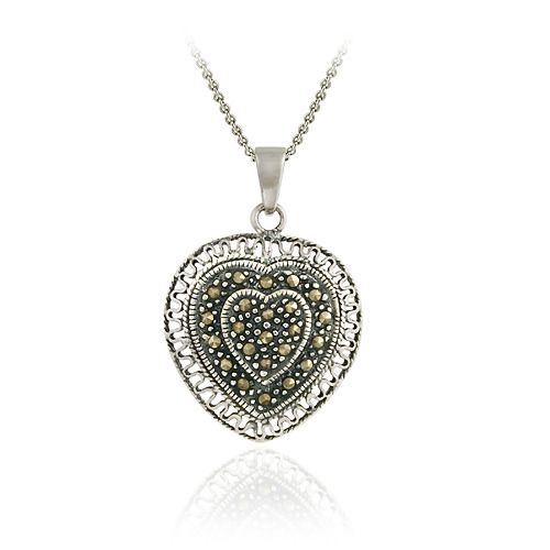 Sterling Silber Marcasite Filigree Herz Anhänger