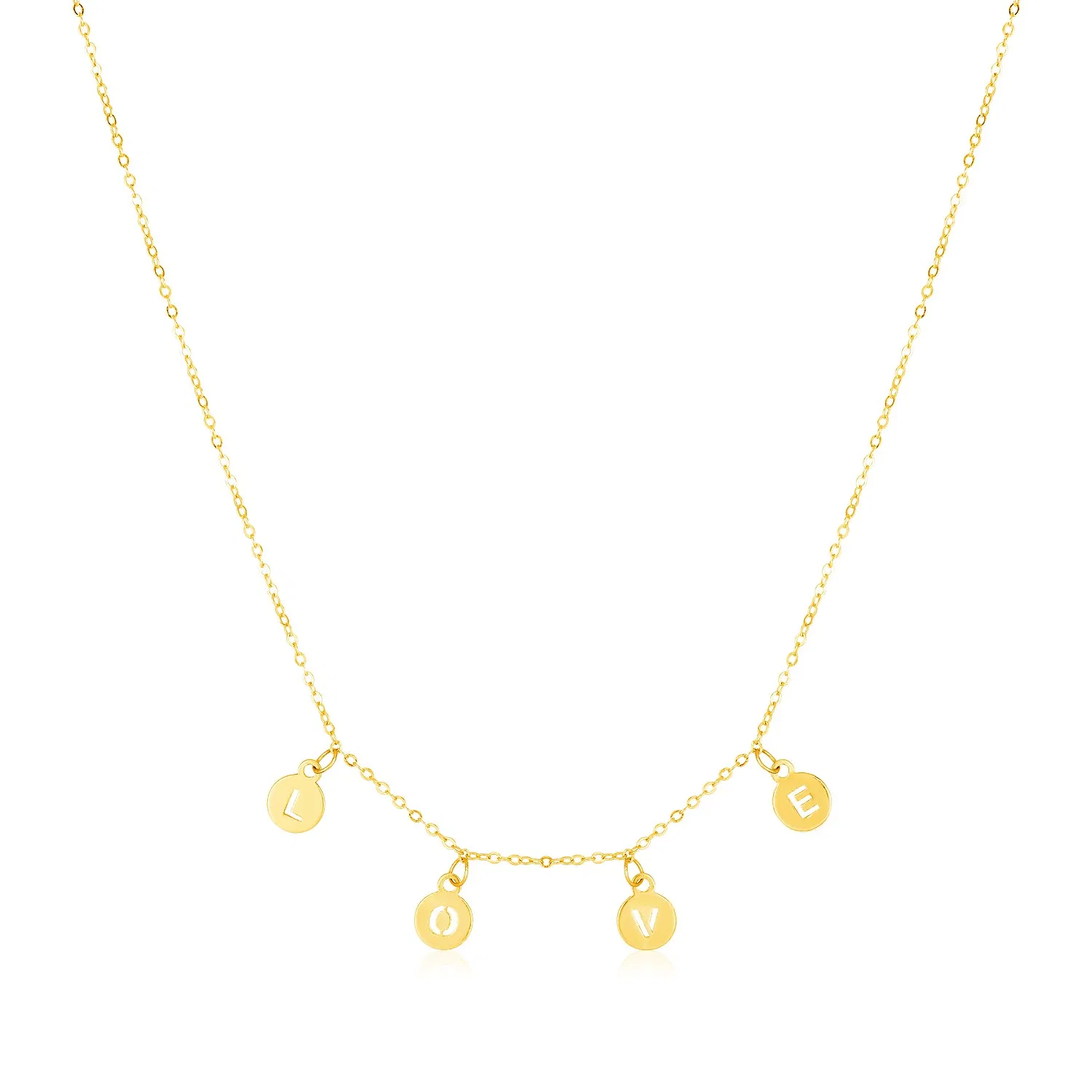 14 Karat Gelbgold Liebeskette mit Circle Drops