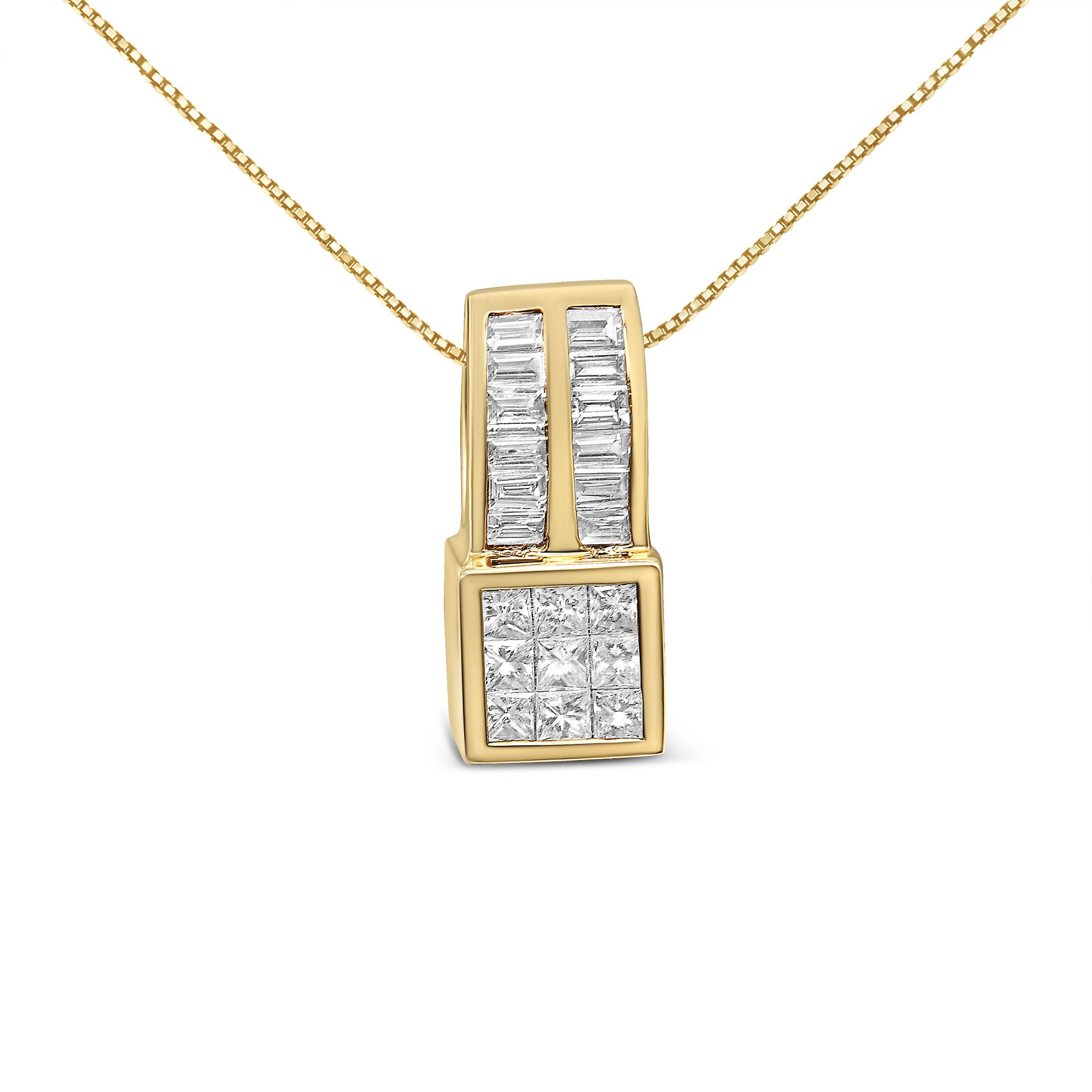 14 Karat Gelbgold 1 1 / 4 cttw Prinzessin und Baguette Schnitt geometrisch inspiriert Diamant Anhänger Halskette (H-I, VS1 - VS2)