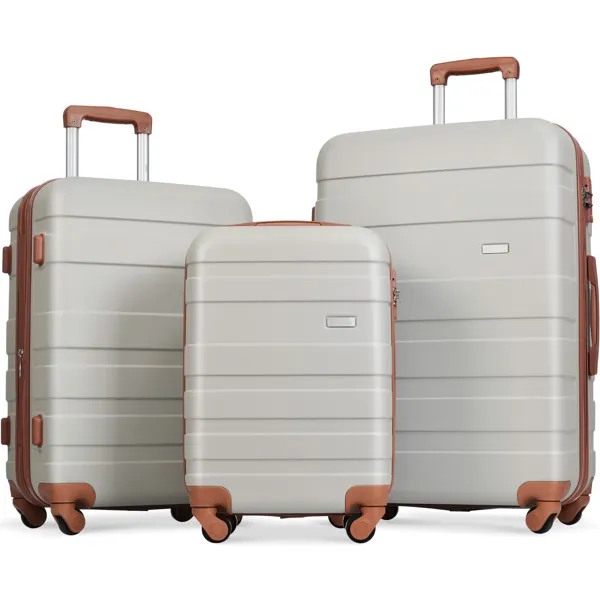 Gepäckset Neues Modell erweiterbarer ABS Hardshell 3pcs Clearance Gepäck Hardside Leichtgewicht Langlebiger Kofferset Spinner Wheels Koffer mit TSA Lock 20''24''28'' (Hell Grey und Brown)