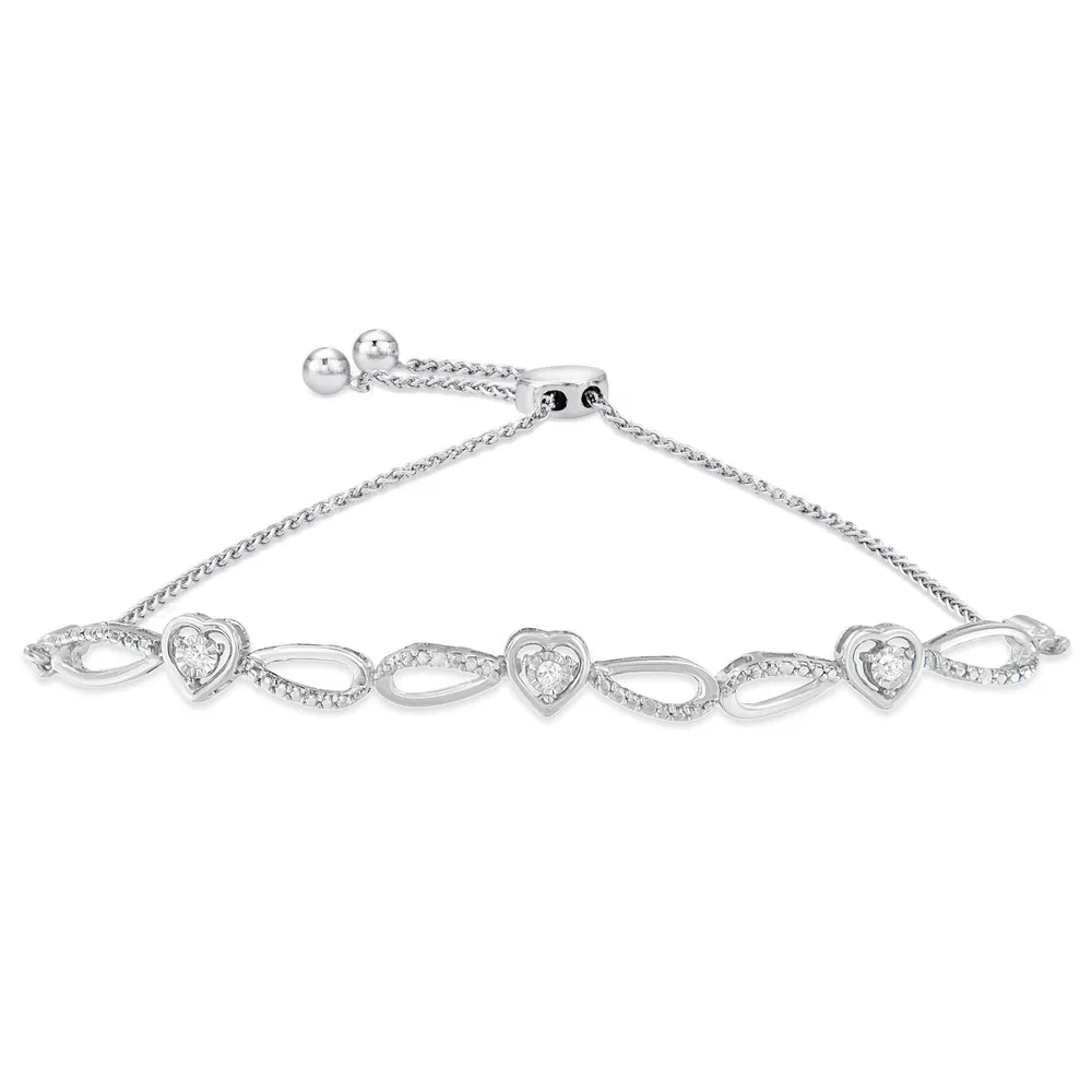 .925 Sterling Silber Diamant Akzent Herz und Infinity 4'-10 'Verstellbares Bolo Armband (I-J Farbe, I3 Klarheit)