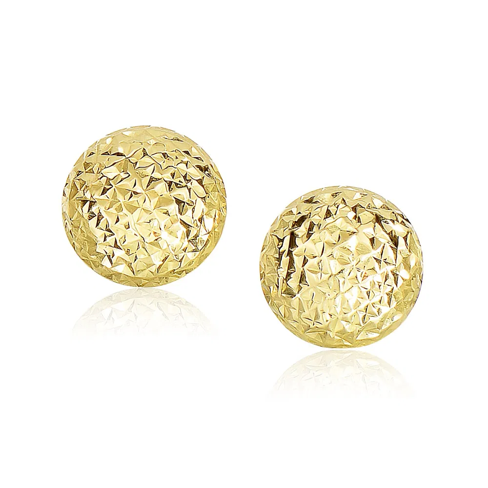 14 Karat Gelbgold Puff Round Ohrringe mit Diamant-Schnitten (11mm)