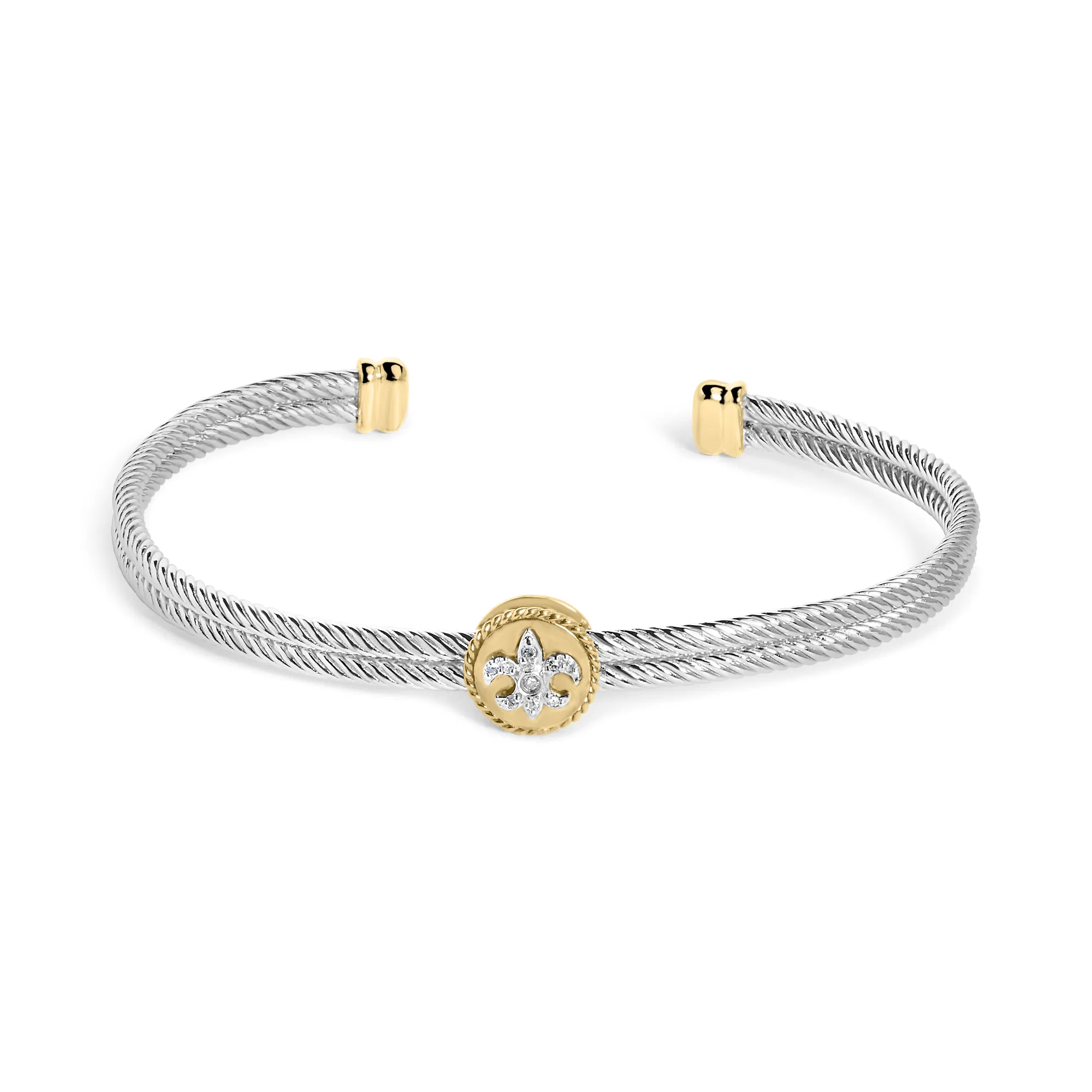 18K Gelbgold Plated .925 Sterling Silber Diamant Akzent und Fleur Di Lis Medallion Armband (I-J Farbe, SI1 - SI2 Klarheit) - 7,25 Zoll
