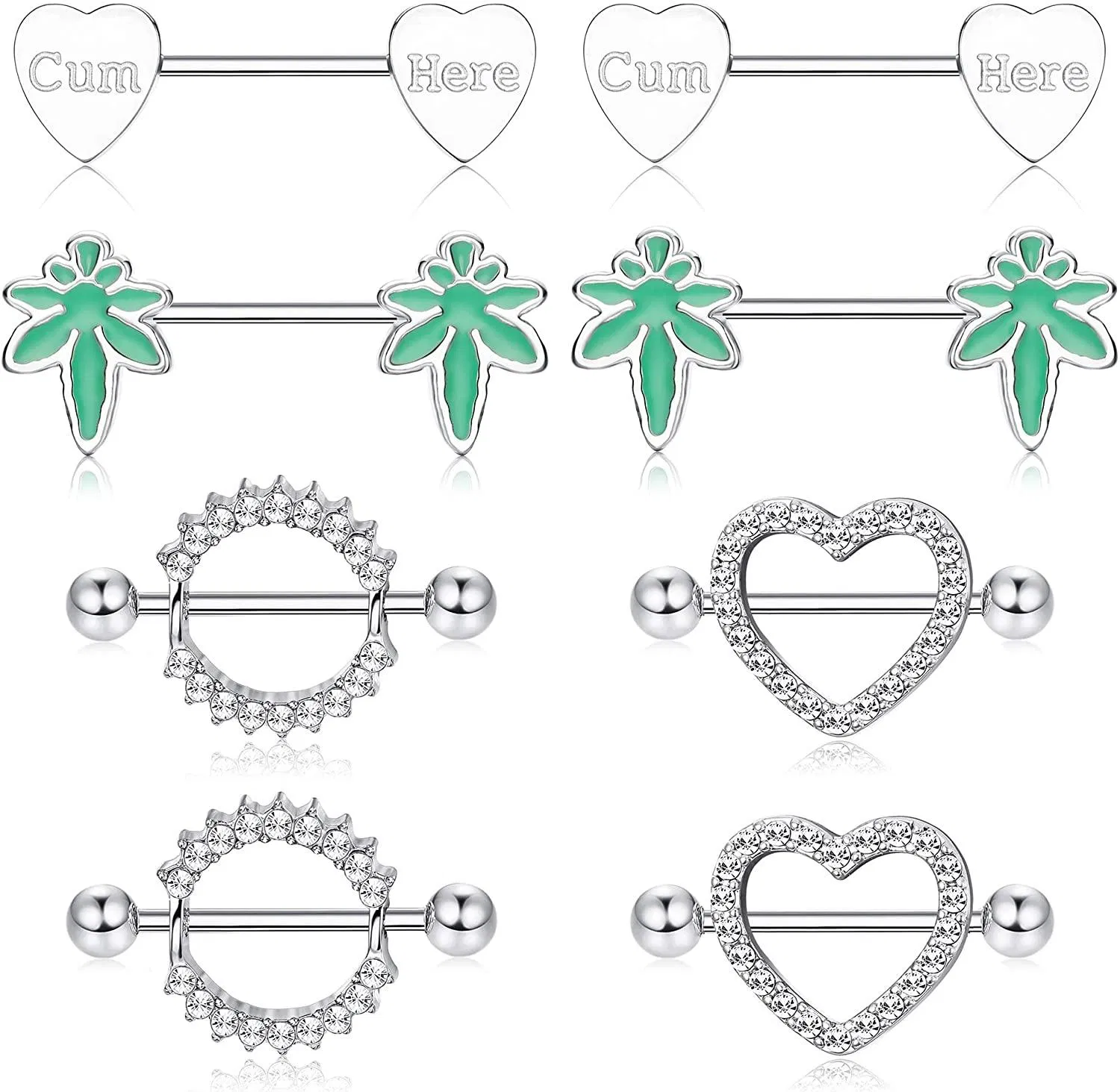4Paare 14G Nipple Ringe 316L Chirurgische Stahl Herz CZ Zunge Barbell Körper Piercing Schild Ring Set