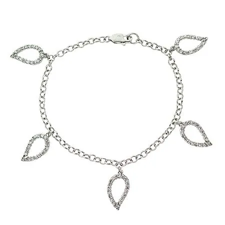 Sterling Silber CZ Dangle Leaf Charm Armband