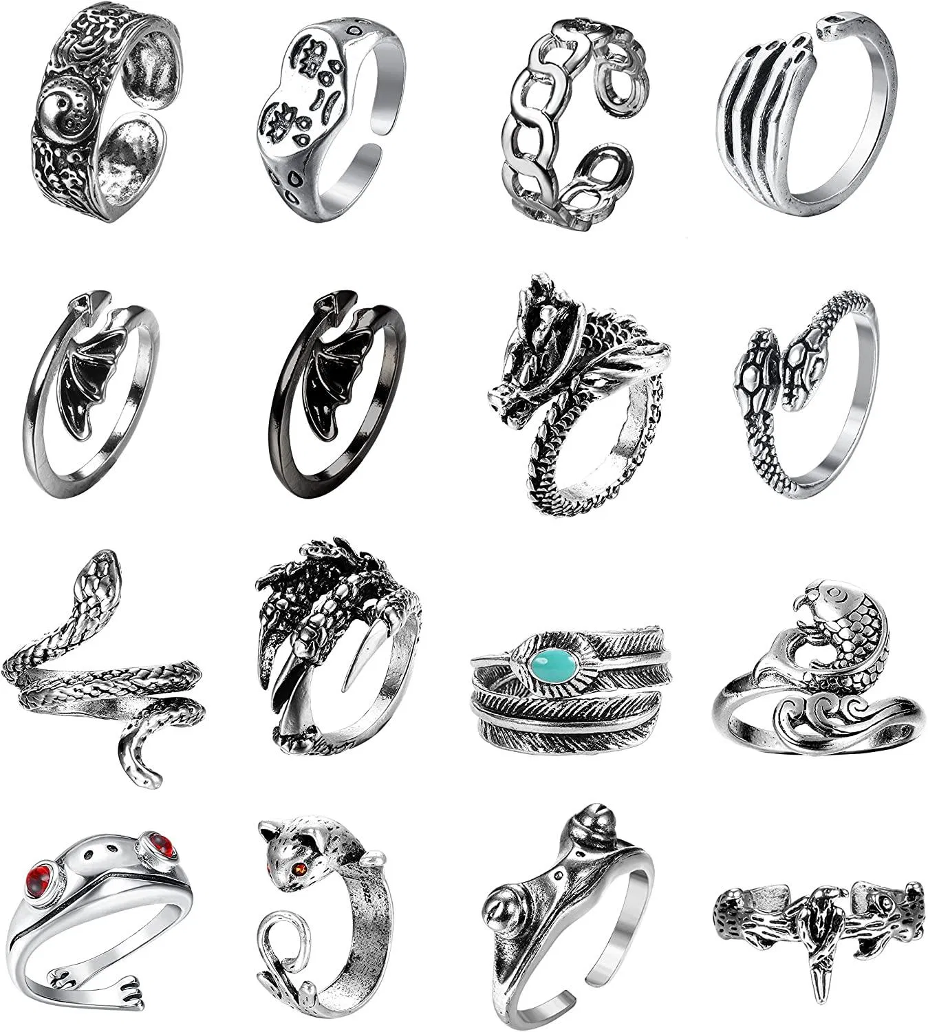 Vintage Open Frog Rings Set Knuckel Stacking Ring Hug Ringe Süße Tier Schlange Ring Klaue Dragon Statement Biker Cool Goth Ringe Boho Finger Ringe für Frauen Männer Mädchen