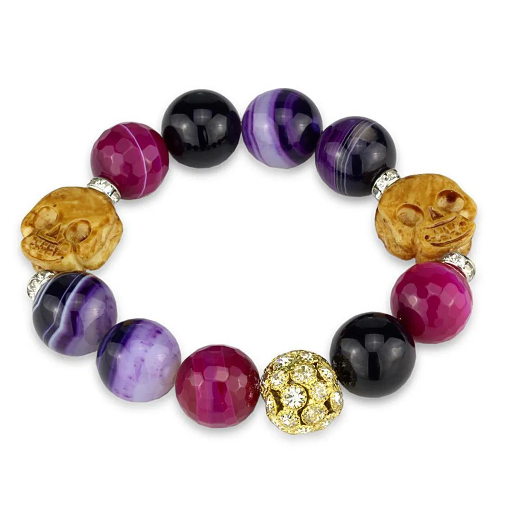 LO3775 - Gold + Rhodium Brass Armband mit synthetischem Onyx in mehreren Farben