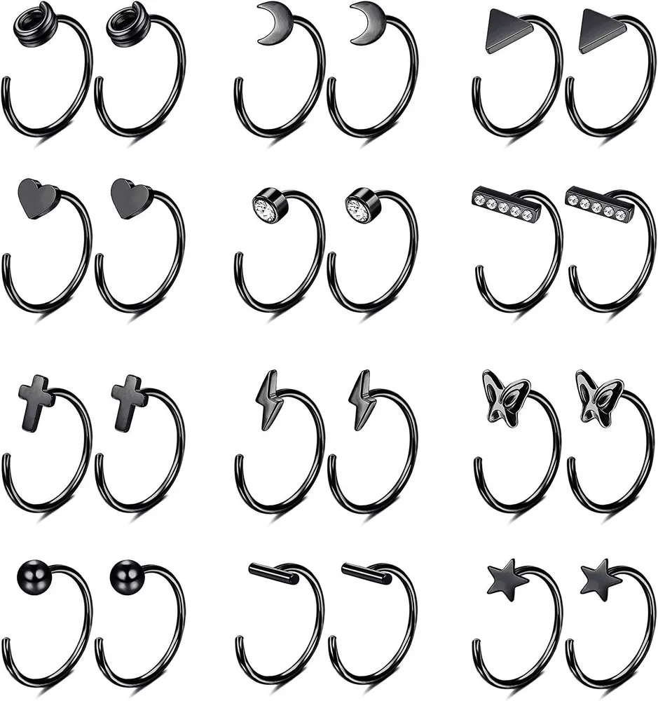 12 Paare Half Hoop Ohrringe Edelknorpel Piercing Ohrringe Star Moon Butterfly Heart Minimalist Mini Huggie Ohrringe Tiny Nose Ring Hoop für Frauen Männer