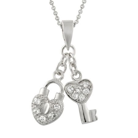 Sterling Silber Heart Lock & Key CZ Anhänger