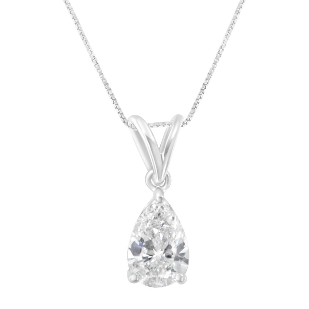 IGI zertifiziertes 10K Weißgold 3 / 8 cttw Diamant Pearne Anhänger Halskette (I-K, SI2 - I1)