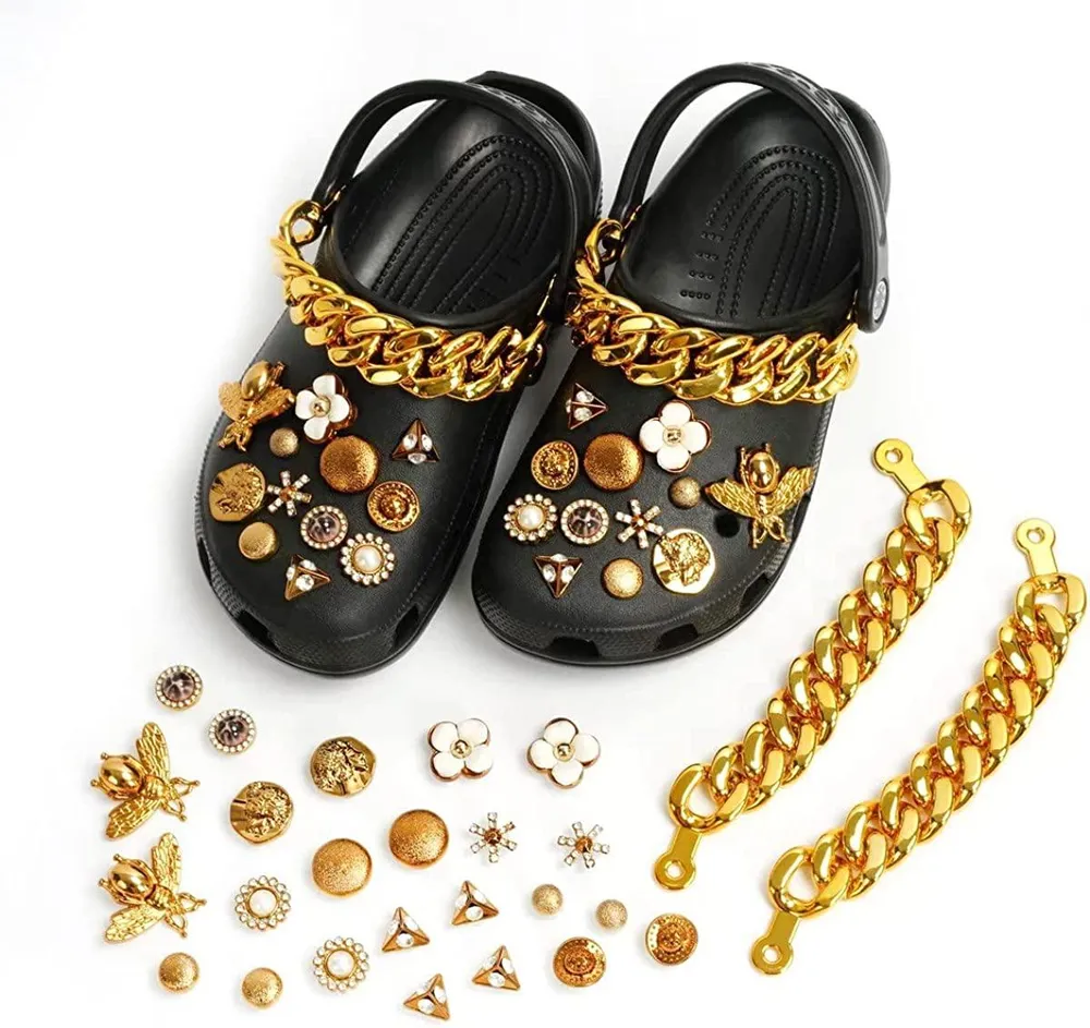 26pcs Bling Schuh Charms für Frauen Mädchen; Cool Chain Charms Bienen Schuh Dekoration mit Knopf für Loch Schuhe; Schuhe Luxus Clog Accessoires; Nette Schuh Dekoration Charms Party Geschenke