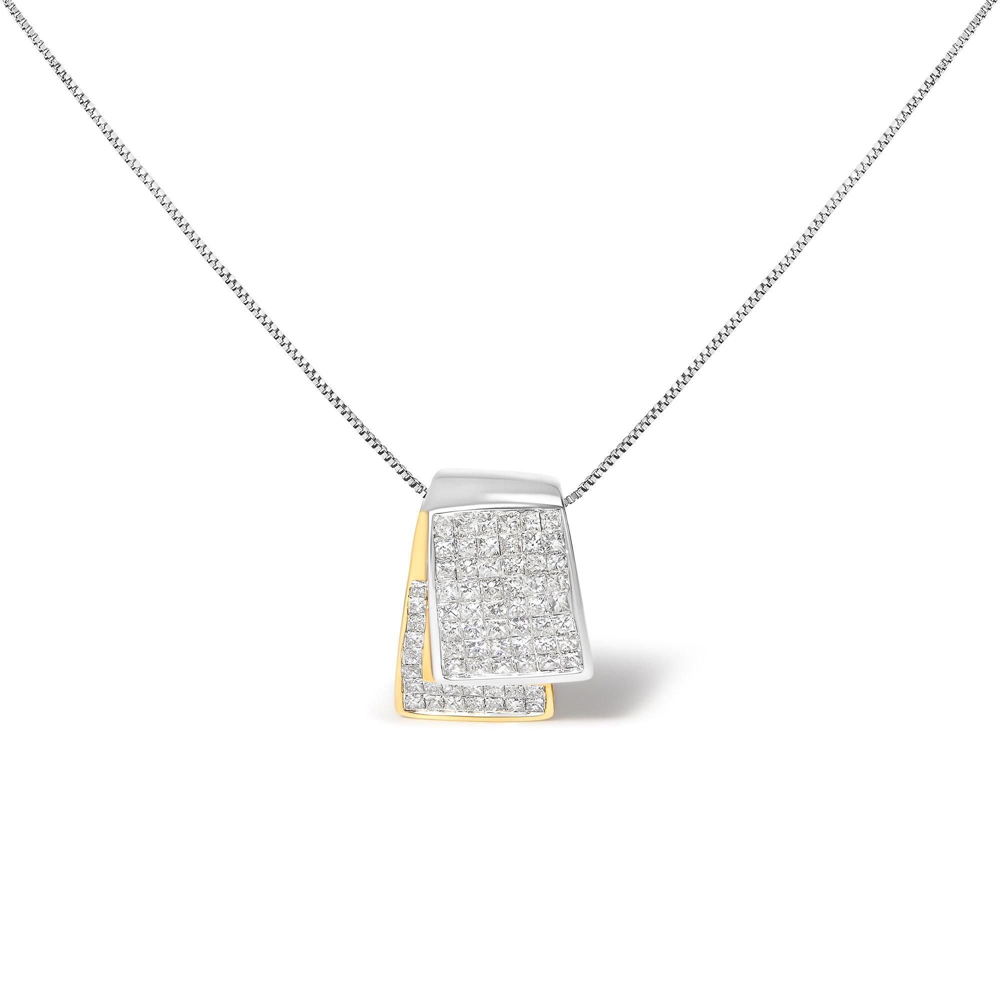 14 Karat Weiß und Gelbgold 2.0 Cttw Princess Cut Diamond Zwei-Tone Foldover Box Anhänger 18 'Box Ketten Halskette (H-I Farbe, SI1 - SI2 Klarheit)