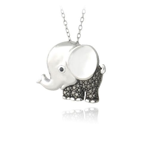 Sterling Silber Schwarz Diamant Akzent Elefant Halskette