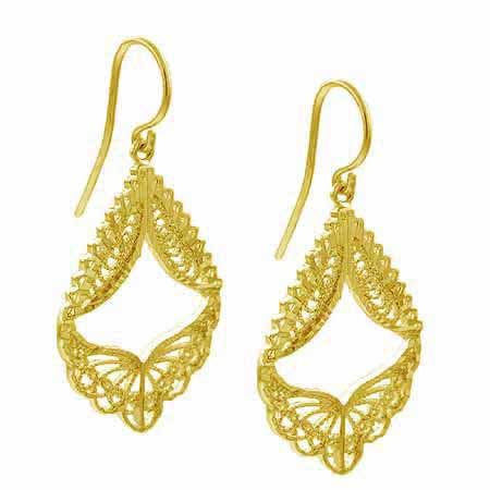 18 Karat Gold über Sterling Silber Filigree Angel Wings Dangle Ohrringe
