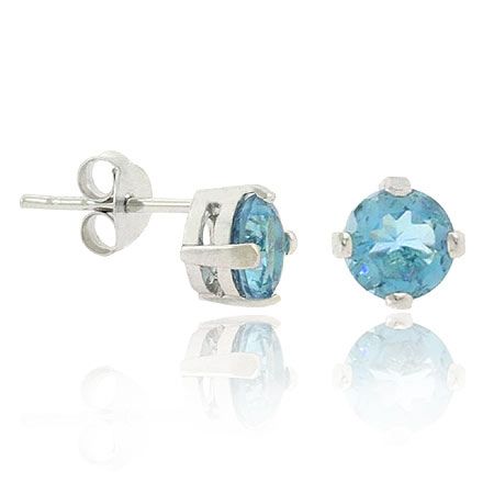 Sterling Silber .925 Lichtblau Kubik Zirkonia cz Stein Prong 6mm Stud Ohrringe