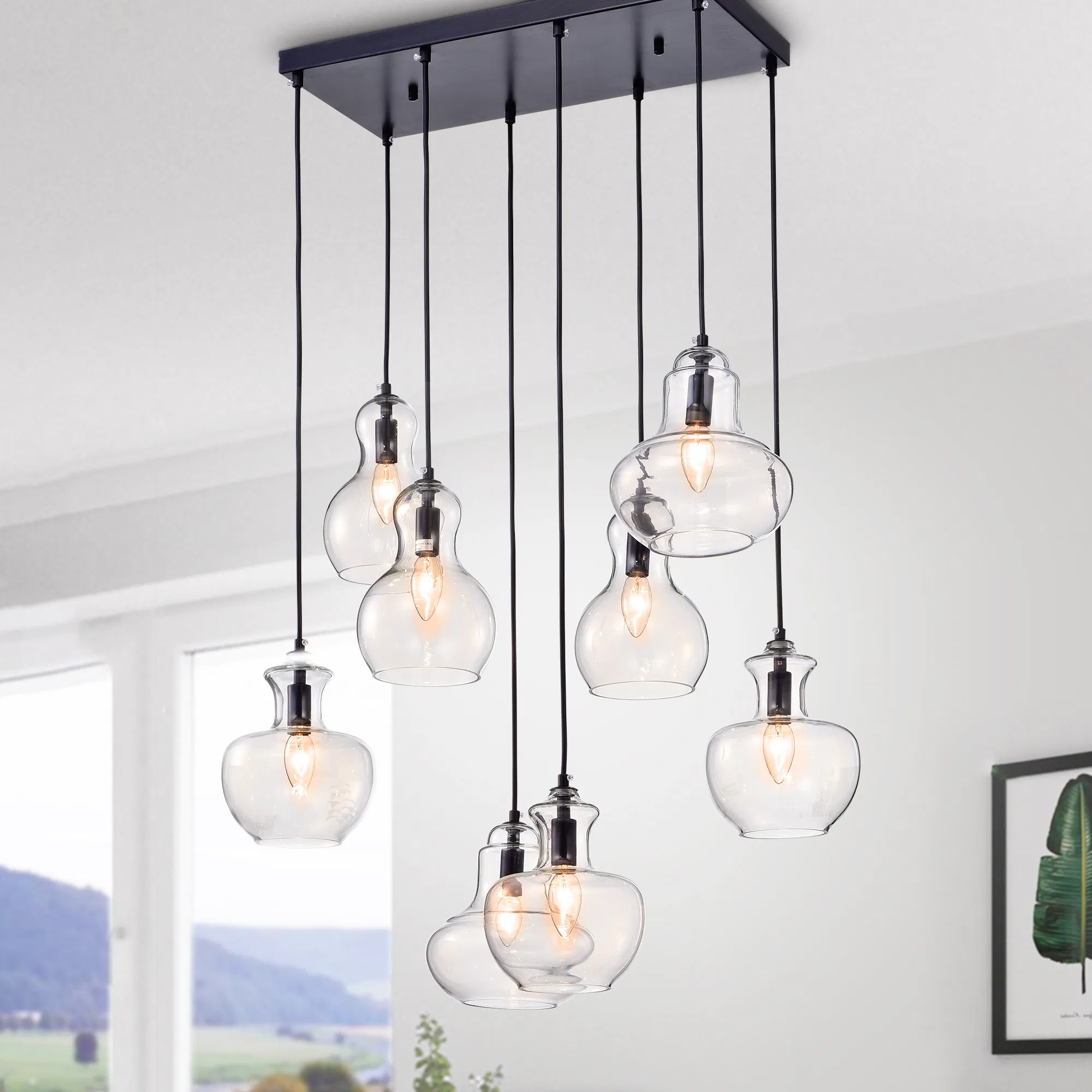 Warehouse Of Tiffany Beveen schwarzes Metall und Glas Gourde 8 - Licht-Hänger