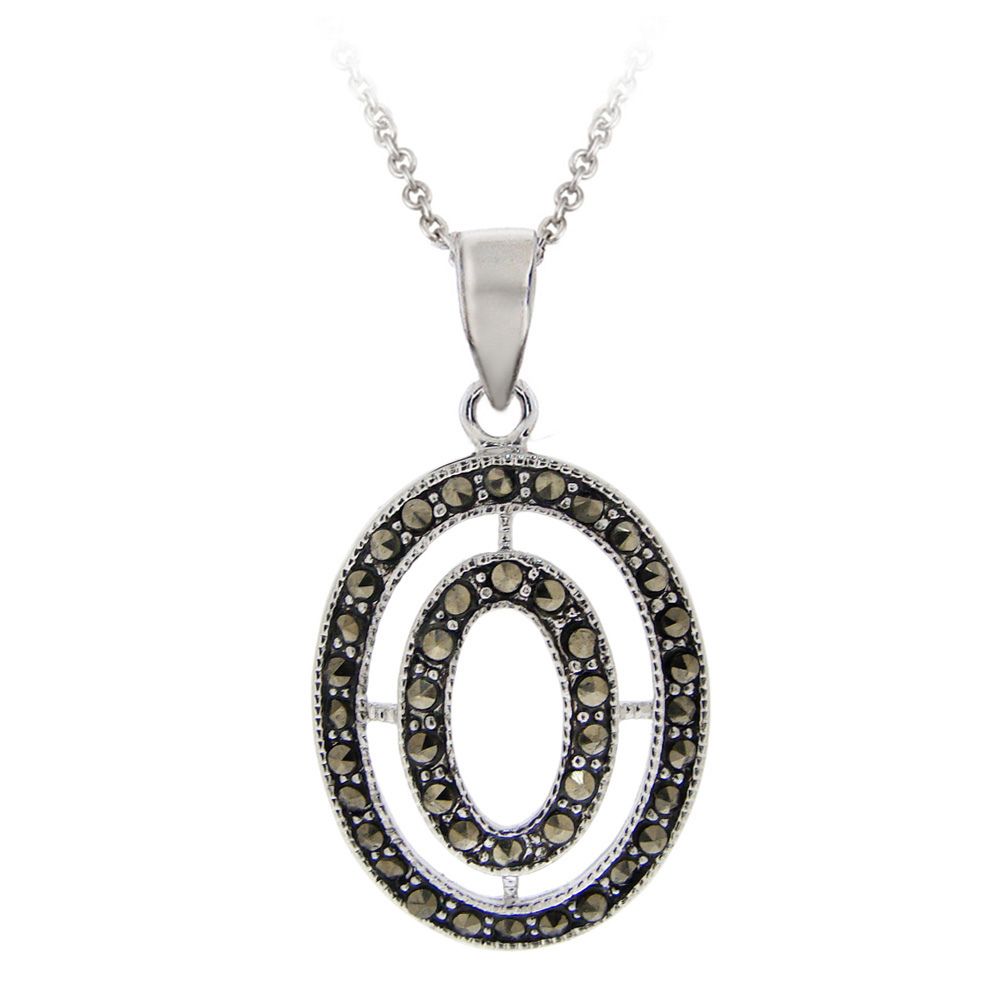 Sterling Silber Marcasit Doppel Oval Anhänger