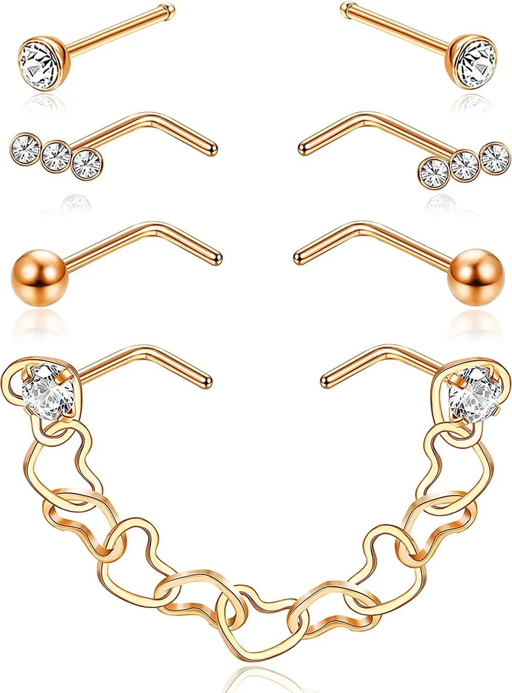 Nasenstabel Nasenkette für Frauen Nasenloch Piercing Kette 316L Edelstahl Nasenringe L-geformte Nasenkette Nasen Piercing Kette Nasenloch Piercing Schmuck