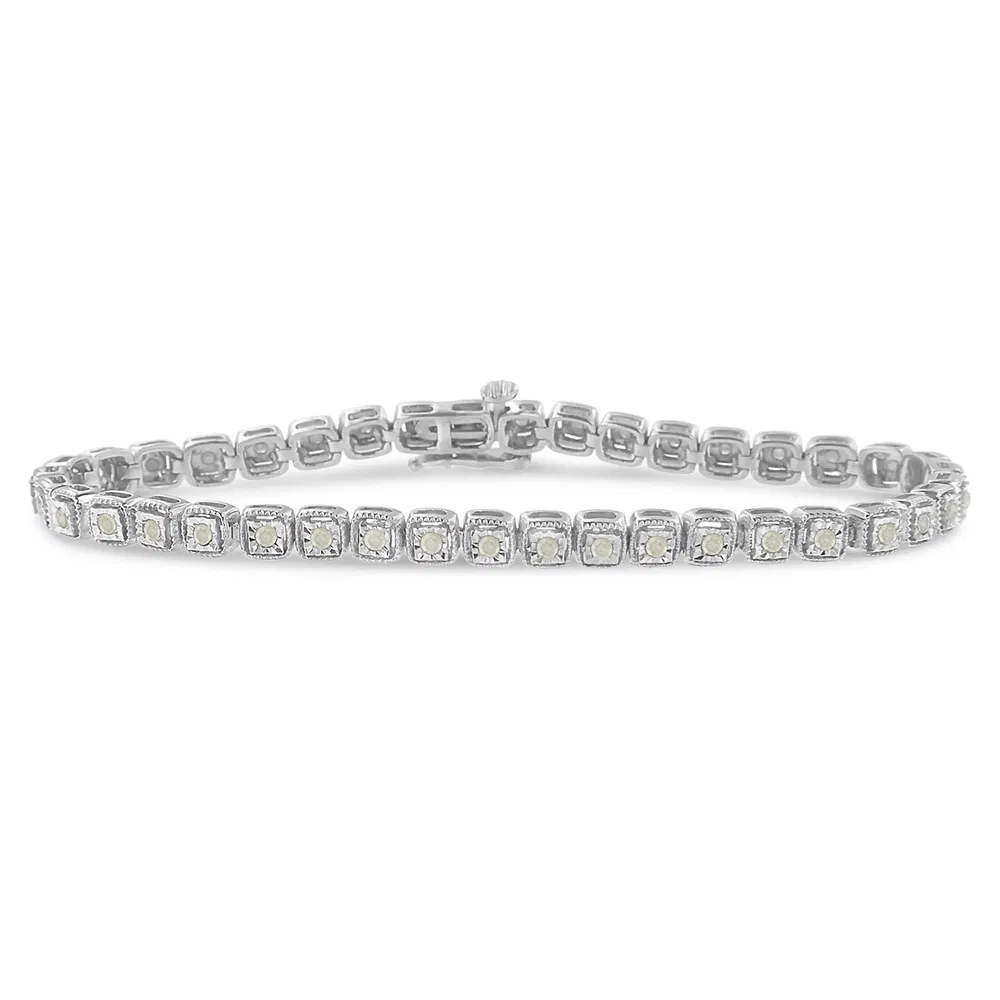 .925 Sterling Silber 1,0 Cttw Diamant Miracle-Set Square Milgrain 7