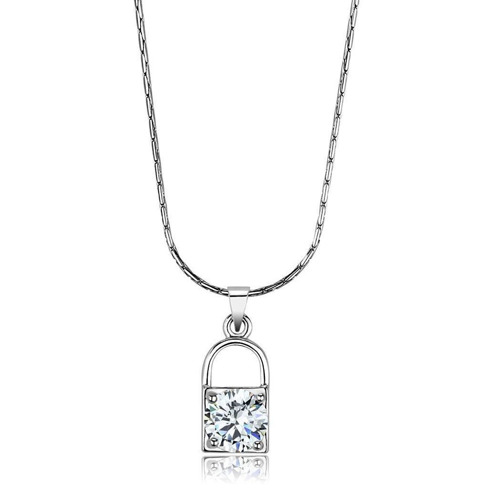 LO4150 - Rhodium-Messing - Kette Anhänger mit AAA-Klasse CZ in Clear