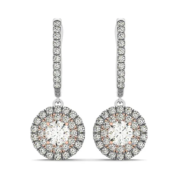 14 Karat Weiß - und Rosegold Drop Diamant Ohrringe mit Halo-Design (3 / 4 cttw)