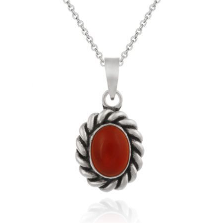 Sterling Silver Amber Twisted Border Oval Pendant