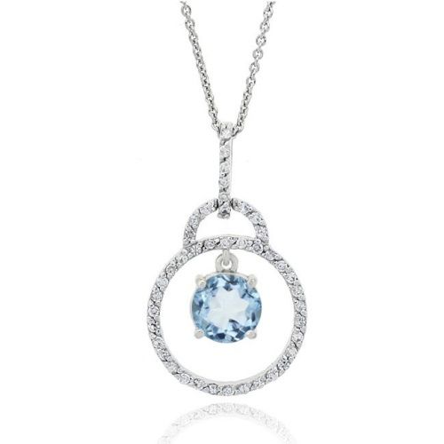 Sterling Silber CZ & Blau Topaz Drop Circle Anhänger