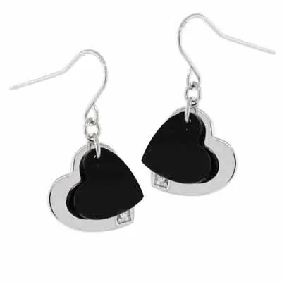 Sterling Silber Onyx & CZ Herz geformte Dangle Ohrringe