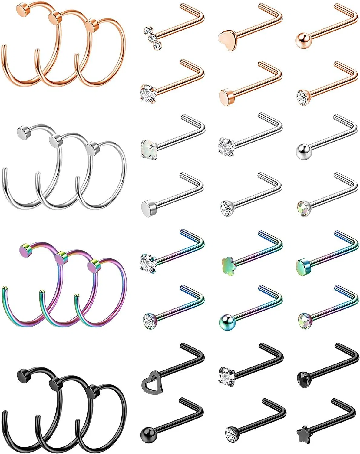 Nasenringe Schleife Chirurgische Edelstahl L Knochen Schraube geformte Nasenringe Studs hypoallergene Nasenloch Nasen Piercing für Frauen Männer