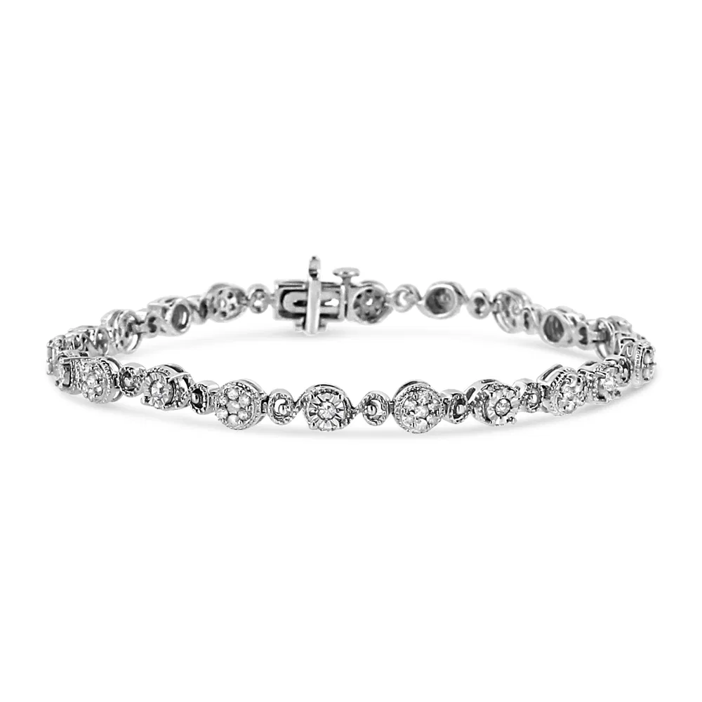.925 Sterling Silber 1.0 Cttw Diamant Swirl Beaded Link Armband (I-J Farbe, I3 - Promo Klarheit) - 7,25
