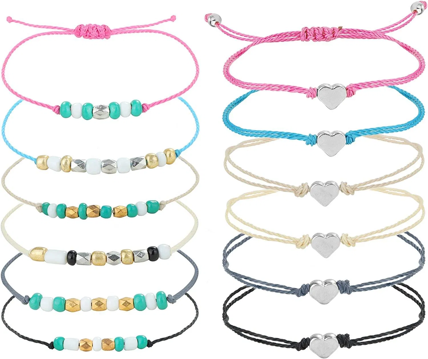 12pcs Farbe Matching Armbänder Ozean Welle Armband verstellbar wasserdicht Handgefertigte Strand geflochten Seil Freundschaft Armband Set Handgefertigtes Geschenk für Frauen und Männer