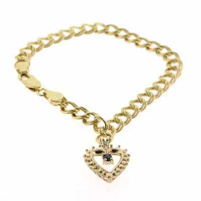 18 Karat Gold über Sterling Silber Saphir & Diamant Accent Link Armband w / Herz Charm