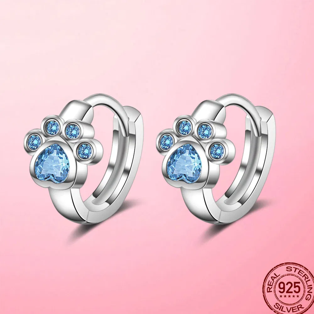 Hochwertige 925 Silber Blau CZ Tier Fußabdruck Hoop Ohrringe für Frauen Delphin Silber Ohrringe Mode Schmuck Herstellung