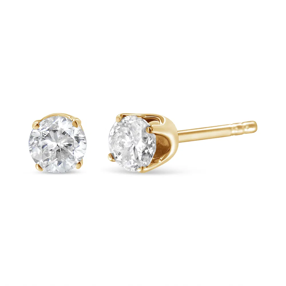 14 Karat Gelbgold 0,40 Cttw Round Brilliant-Cut Diamond Classic 4 - Zählige Stud Ohrringe (L-M - Farbe, I1 - I2 Klarheit)
