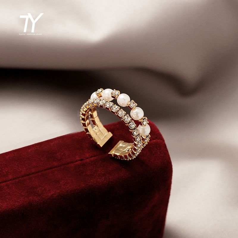 Französisch Romantik Doppel - und Dreifach-Perlen - Zirkon-Ringe für Frau 2021 Koreanische Mode Schmuck Gotik Party Mädchen ungewöhnliche Ring-Set