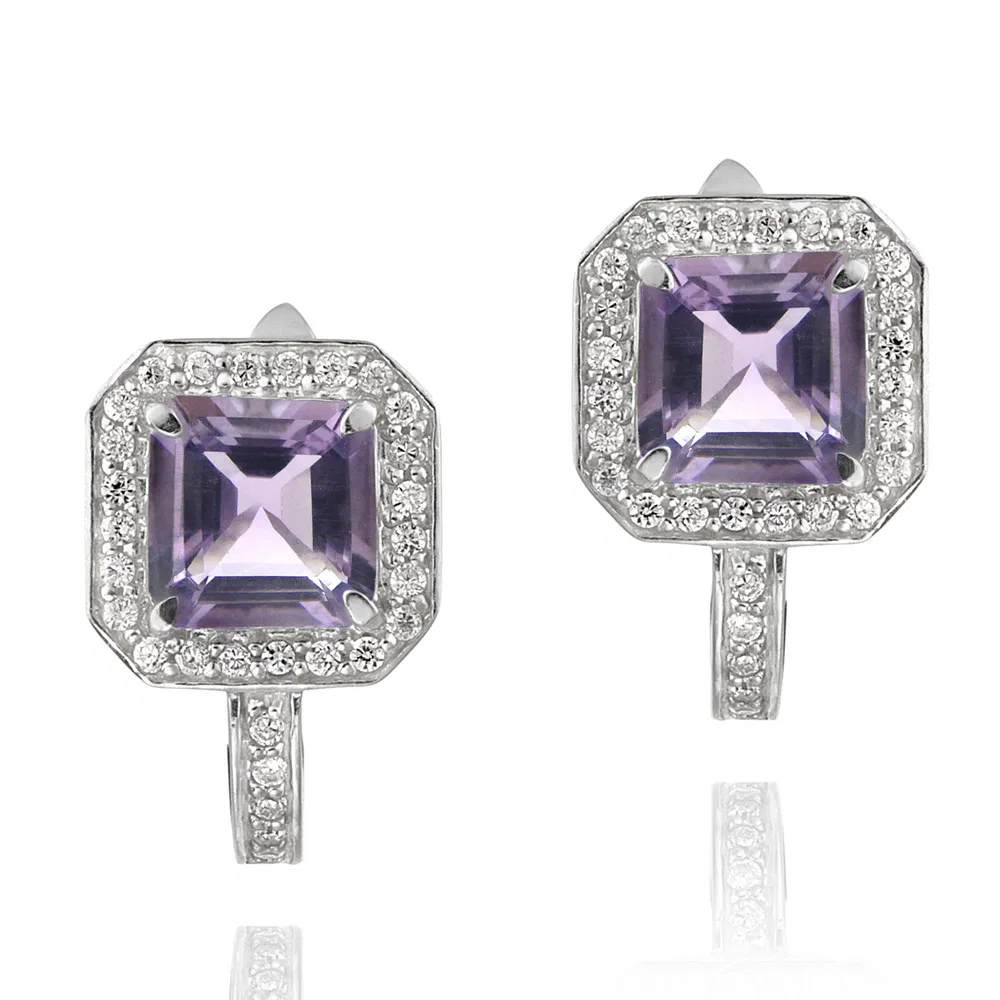 Sterling Silber 4,7ct Amethyst & CZ Square Huggie Earrings