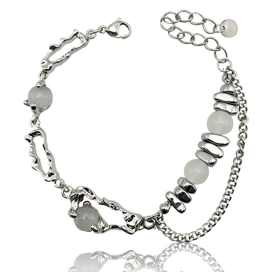 Damen Nische Design Pin Moonstone Cat 's Eye Beaded Armband