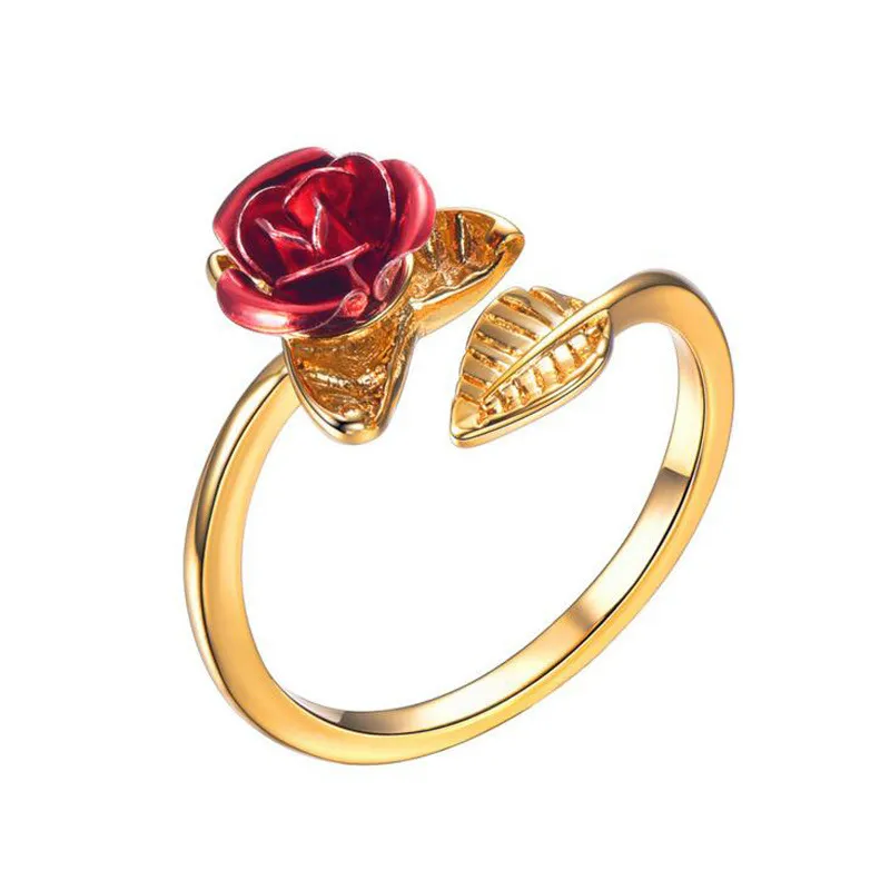 Rose Gold Plated Disney Belle Rose Open Ring; Rosebud Charm