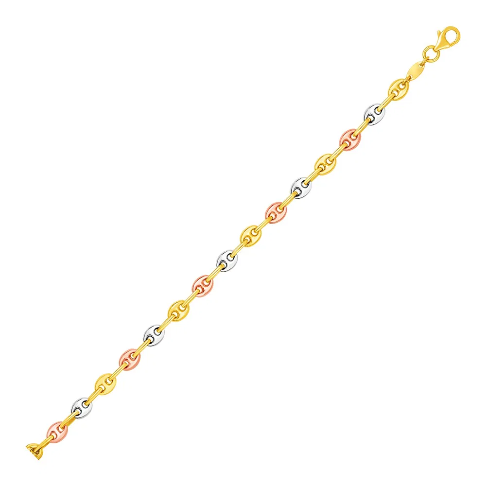 14 Karat Tri Color Gold Mariner Link Armband