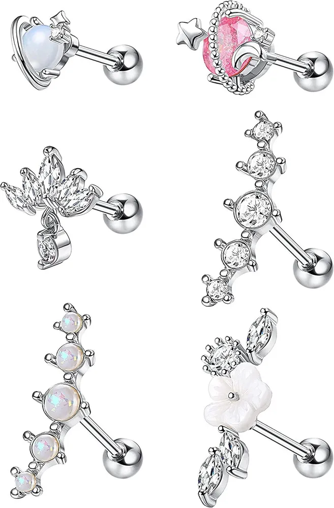 6pcs 16G 316L Edelknorpel Ohrringe Dangle Helix Knorpel Tragus Ohrringe Studs Mond Schmetterling Herz Saturn Ohr Piercing für Frauen Männer