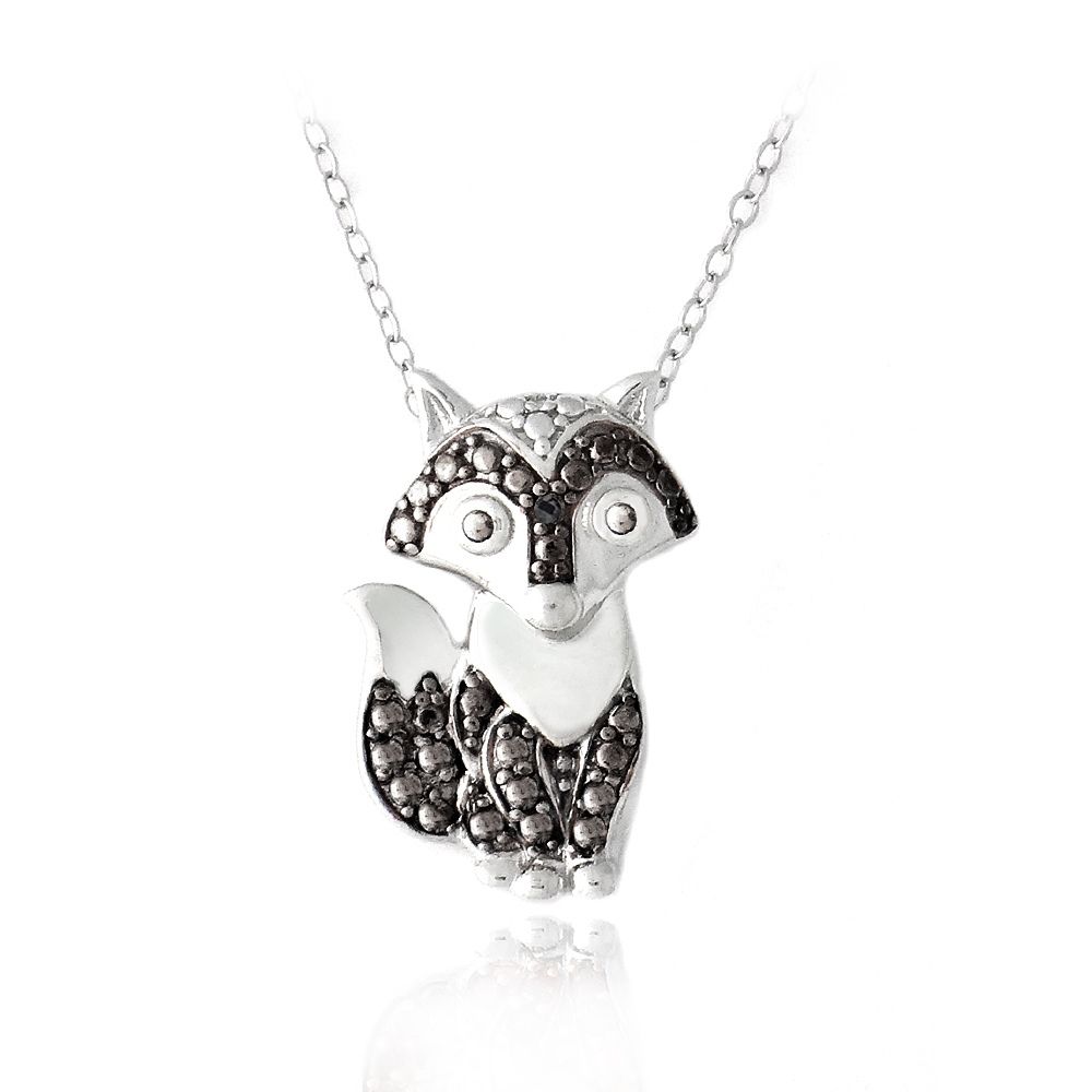 Silberton schwarzer Diamant Akzent Fox Halskette