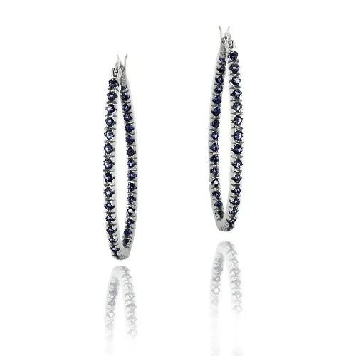 Sterling Silber Tanzanit CZ 33mm Oval Hoop Ohrringe