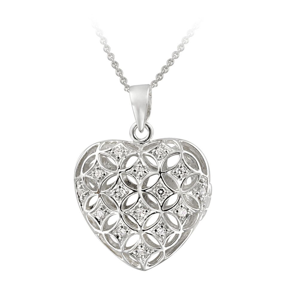 Sterling Silber CZ Puffed Heart Locket Halskette