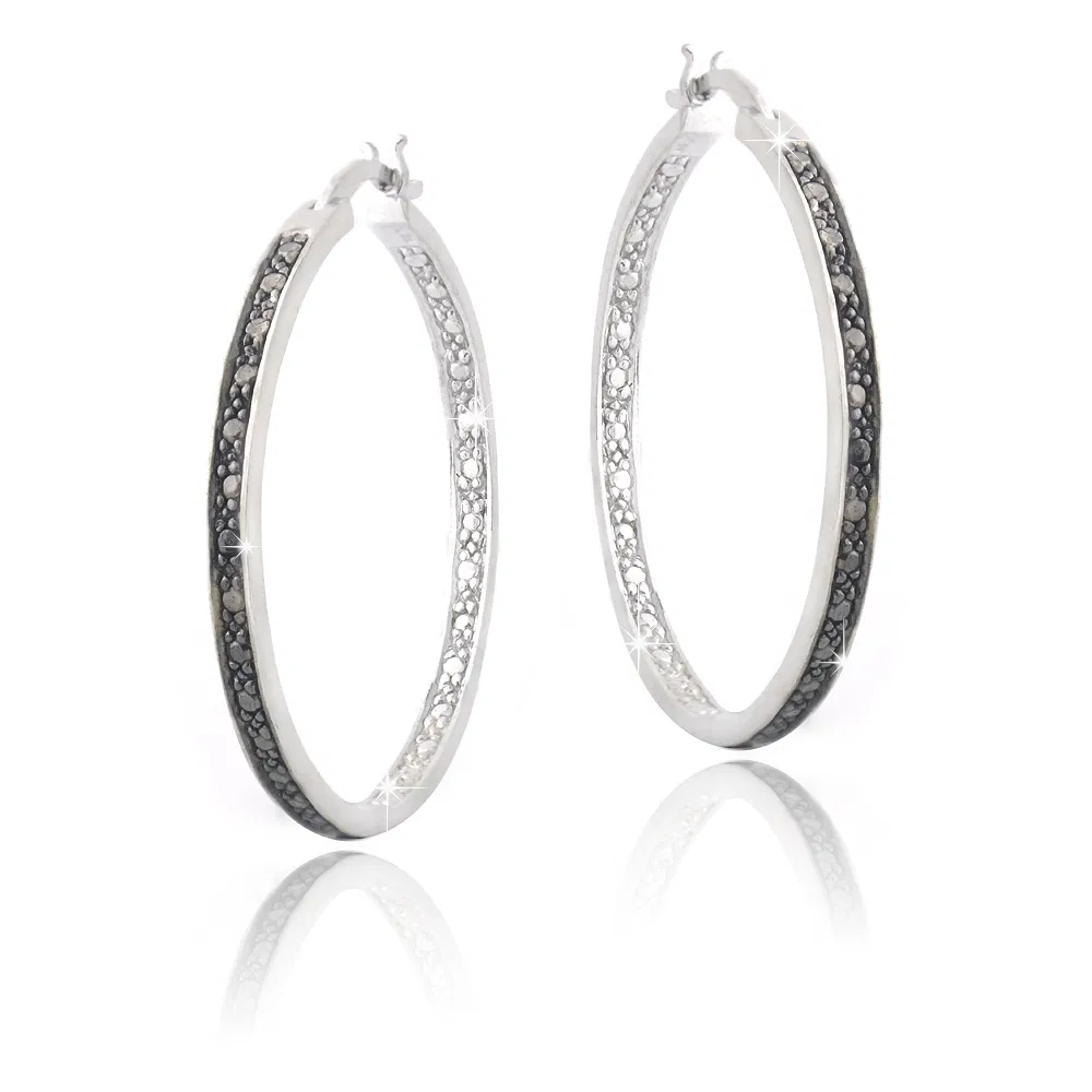 Black Diamond Accent 30mm Round Hoop Ohrringe