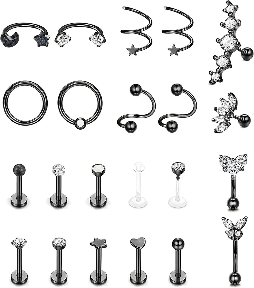 22PCS Ohrringe Stud Hoop CZ Helix Tragus Daith Rook Conch Piercing für Frauen Männer Edelstahl Hinge Clicker Nasenring Septum Lippen Piercing