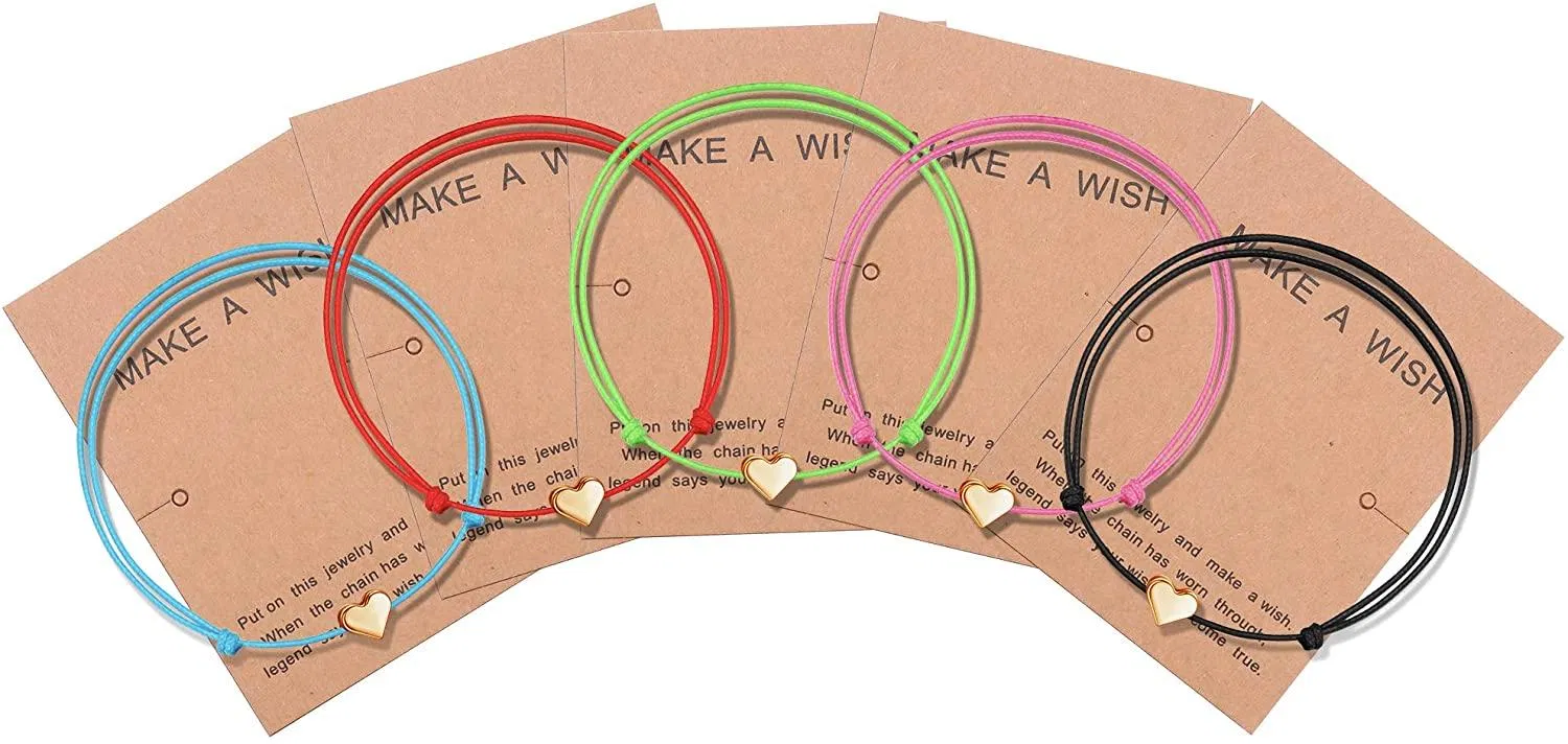 Freundschaft Armband Set von 5 Sonnenblumen Kreuz Stern Herz Kompass Armbänder einstellbares Armband Handgemachte einfache süße Armbänder BFF beste Freundin Frauen Mädchen Schmuck Geschenk mit Make A Wish Card