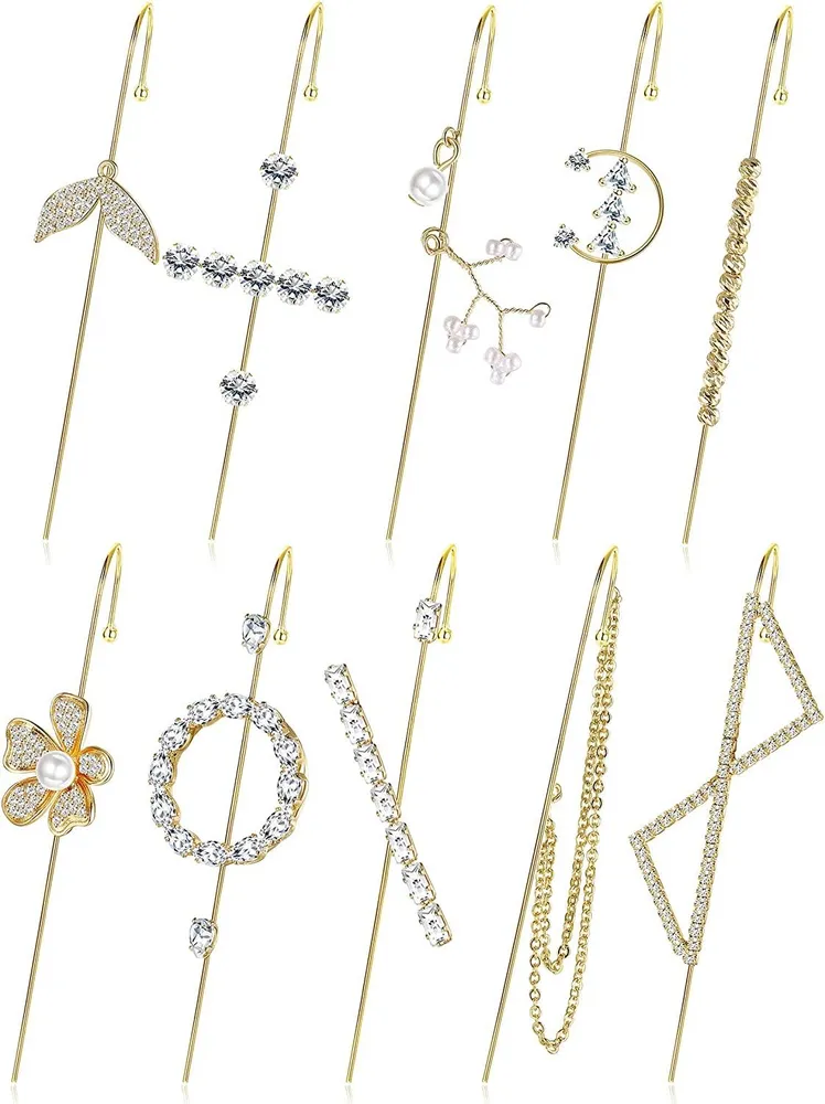 10pcs Ohr Wrap Crawler Hook Ohrringe Pearl Rhinestone Cubic Zirkonia Ohr Manschette Kletterer Piercing Ohrringe Ohrringe Für Frauen